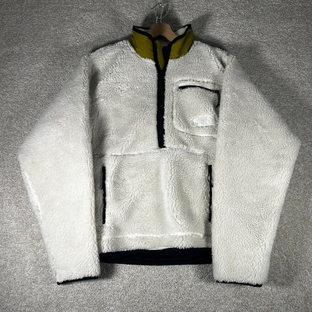 Men's The North Face white and green all Sherpa fleece 1/2 zip sweater jacket S